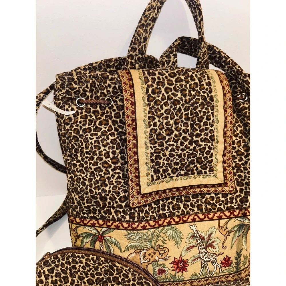 Y2K Quilted Keepers Diaper Bag Backpck Safari Leopard Print Elephant Giraffe Set